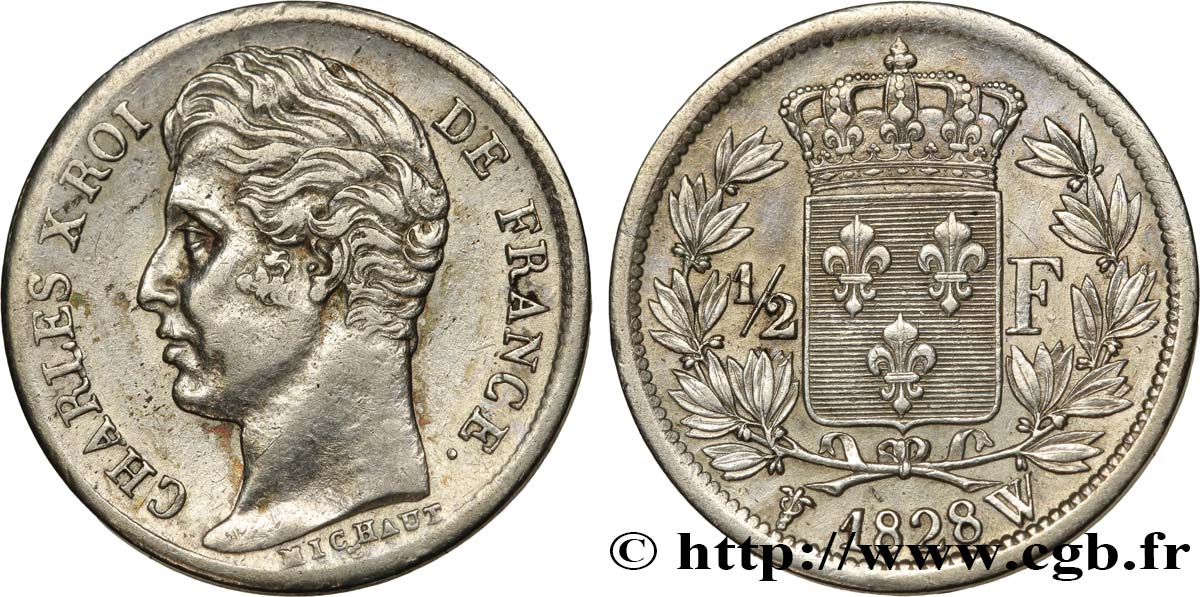 1/2 franc Charles X 1828 Lille F.180/36 MBC50 