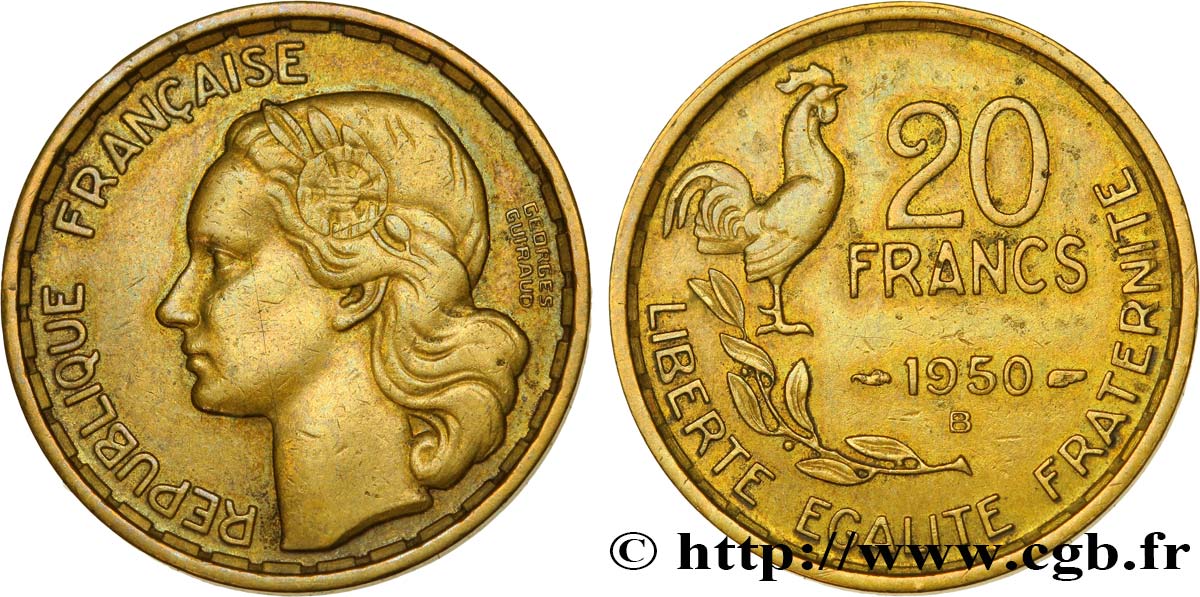 20 francs Georges Guiraud, 4 faucilles 1950 Beaumont-Le-Roger F.401/3 TTB45 