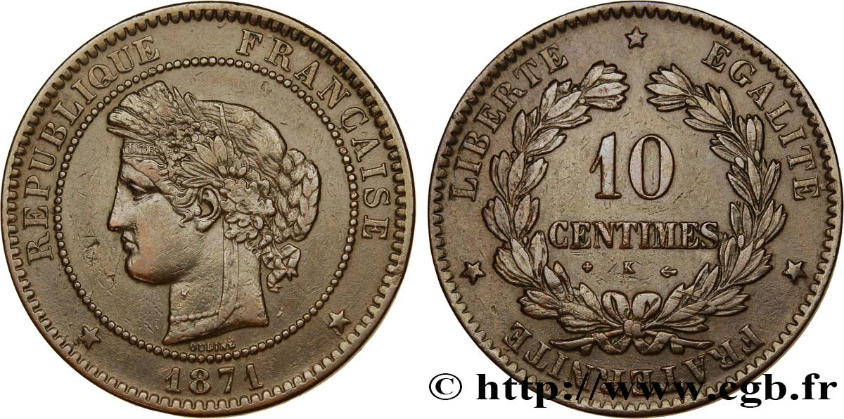 10 centimes Cérès 1871 Bordeaux F.135/7 TTB45 