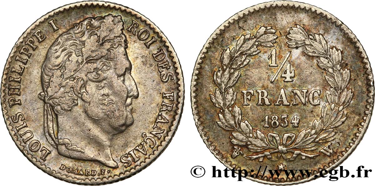 1/4 franc Louis-Philippe 1834 Lille F.166/48 XF45 