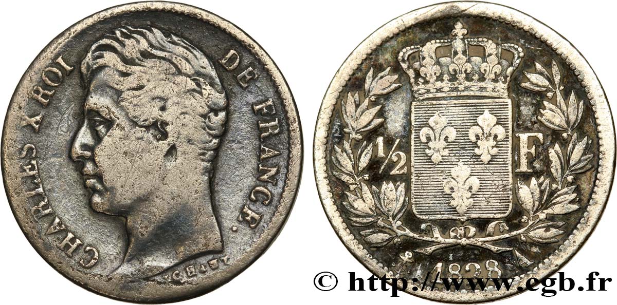 1/2 franc Charles X 1828 Paris F.180/25 TB25 