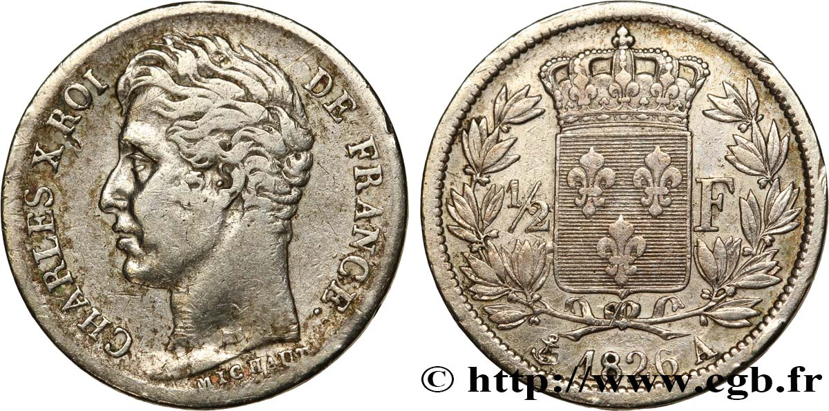 1/2 franc Charles X 1826 Paris F.180/2 BC35 