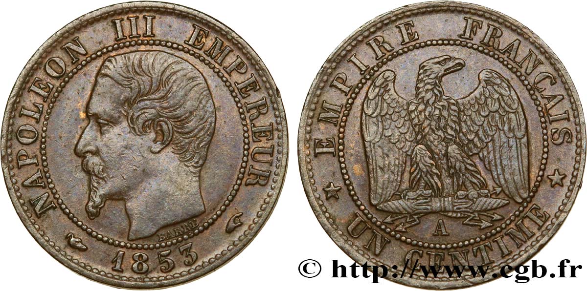 Un centime Napoléon III, tête nue 1853 Paris F.102/1 TTB45 