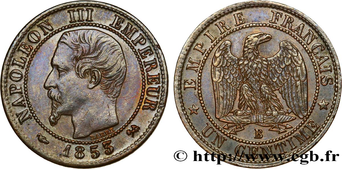 Un centime Napoléon III, tête nue 1853 Rouen F.102/2 TTB50 