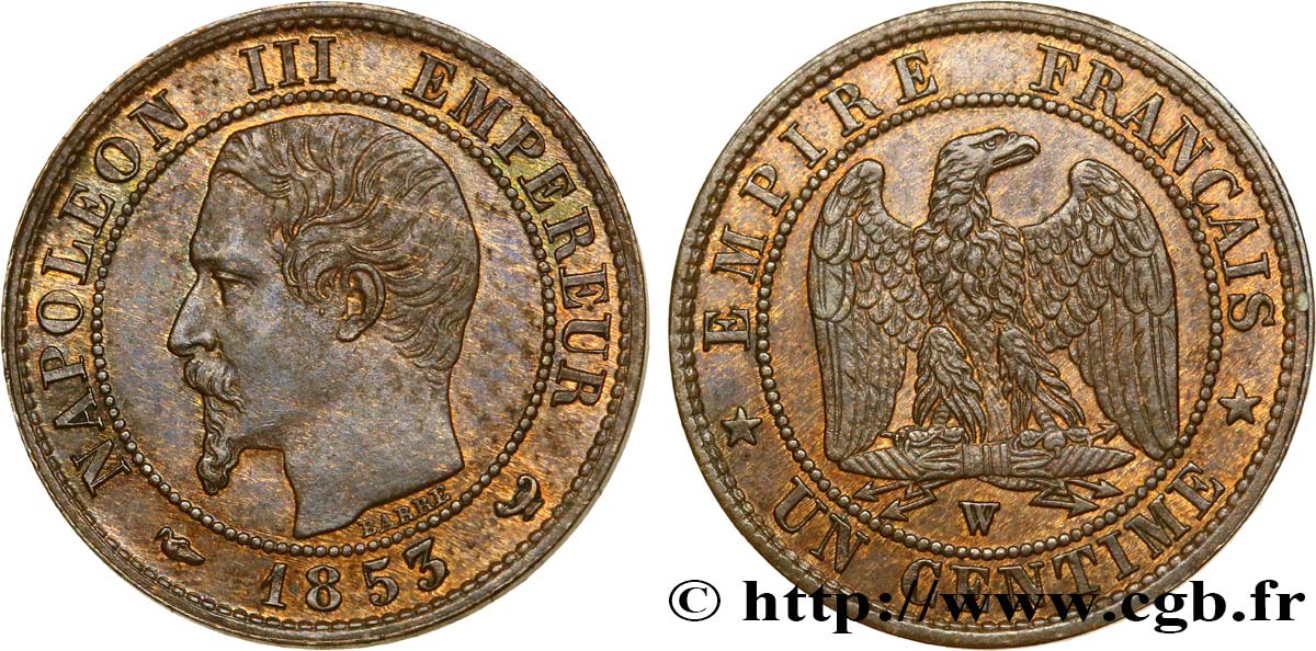 Un centime Napoléon III, tête nue 1853 Lille F.102/8 AU55 