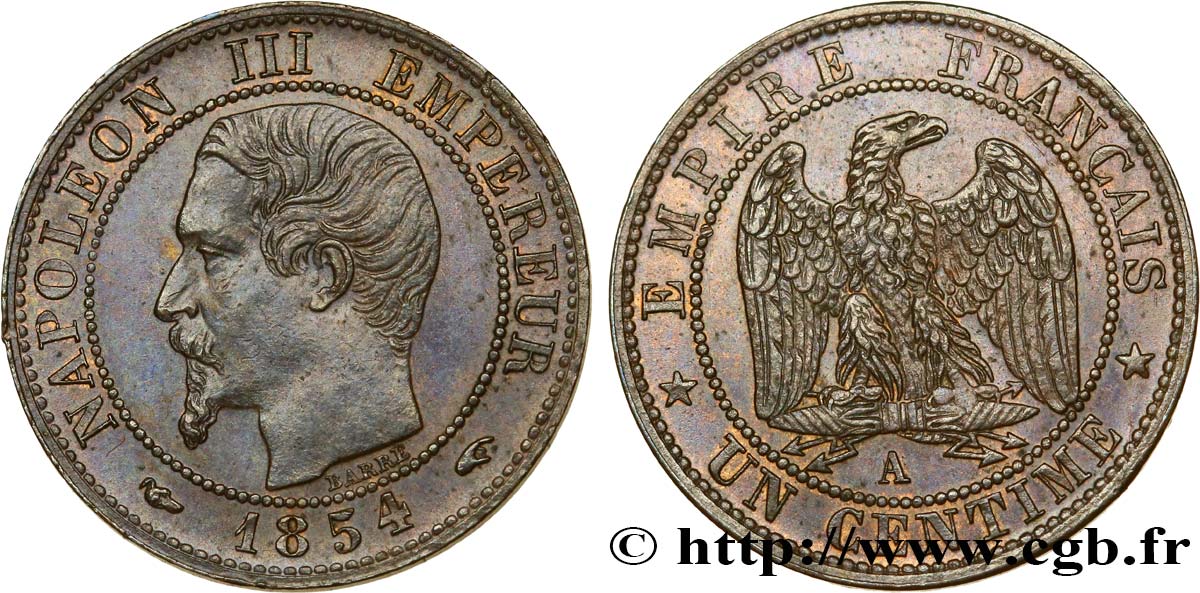 Un centime Napoléon III, tête nue 1854 Paris F.102/9 TTB52 
