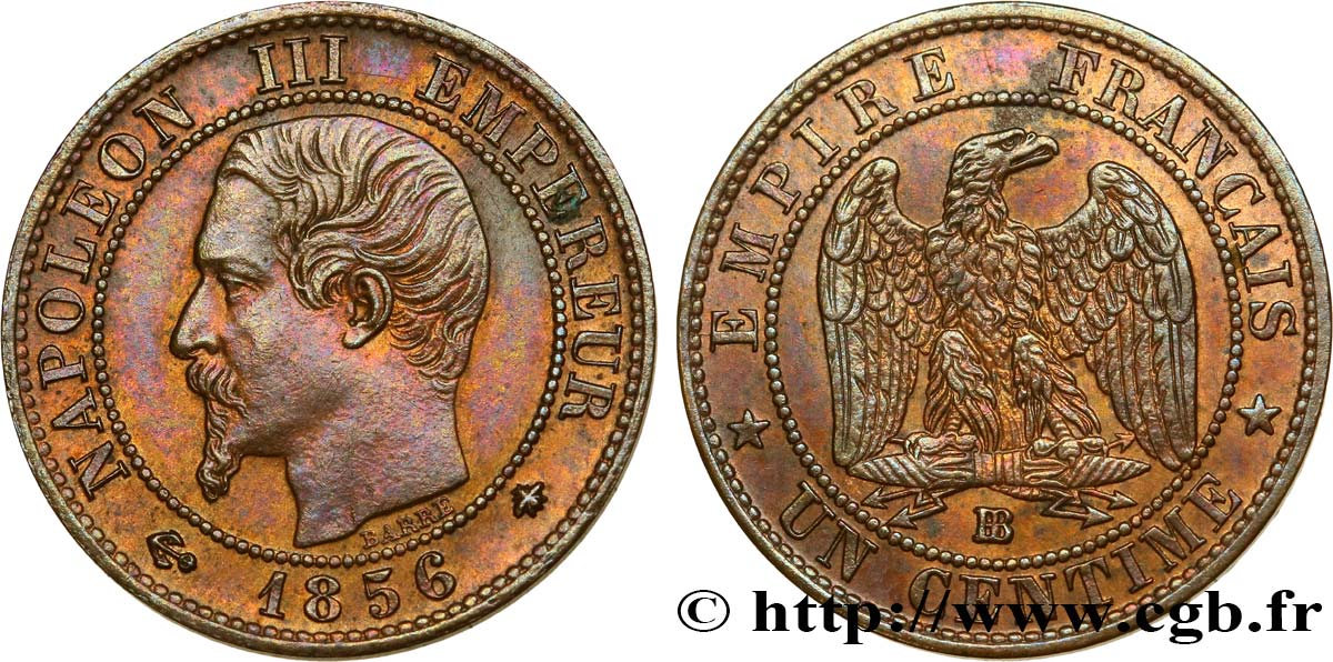 Un centime Napoléon III, tête nue 1856 Strasbourg F.102/28 AU52 