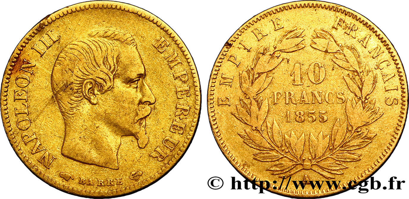 10 francs or Napoléon III, tête nue 1855 Paris F.506/1 MB35 