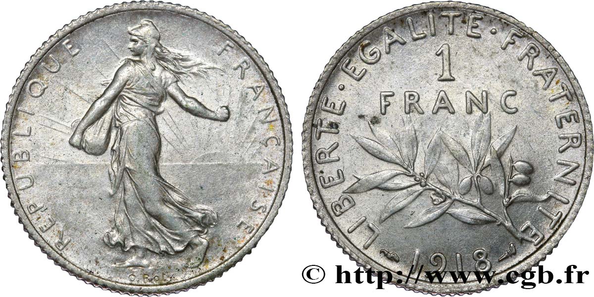 1 franc Semeuse 1918 Paris F.217/24 EBC58 