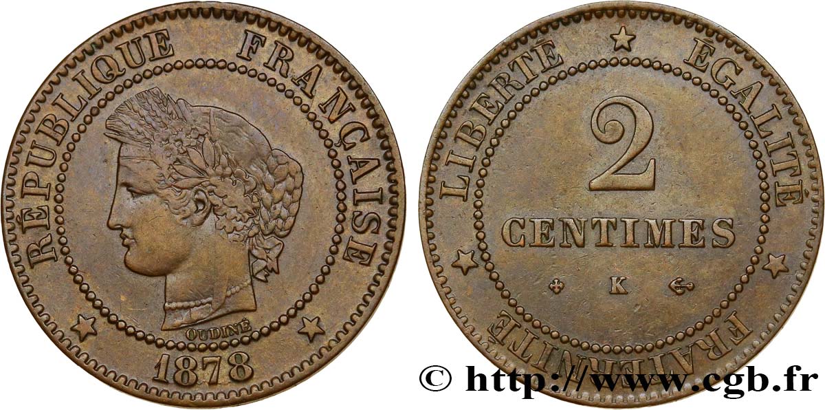 2 centimes Cérès 1878 Bordeaux F.109/4 MBC45 