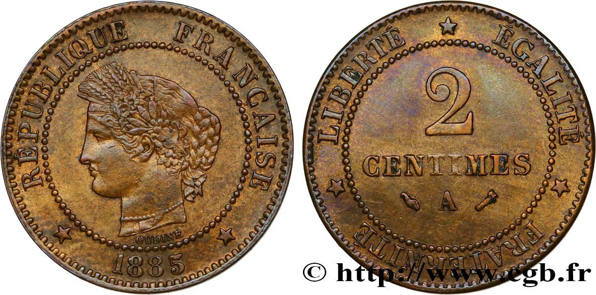 2 centimes Cérès 1885 Paris F.109/10 TTB52 