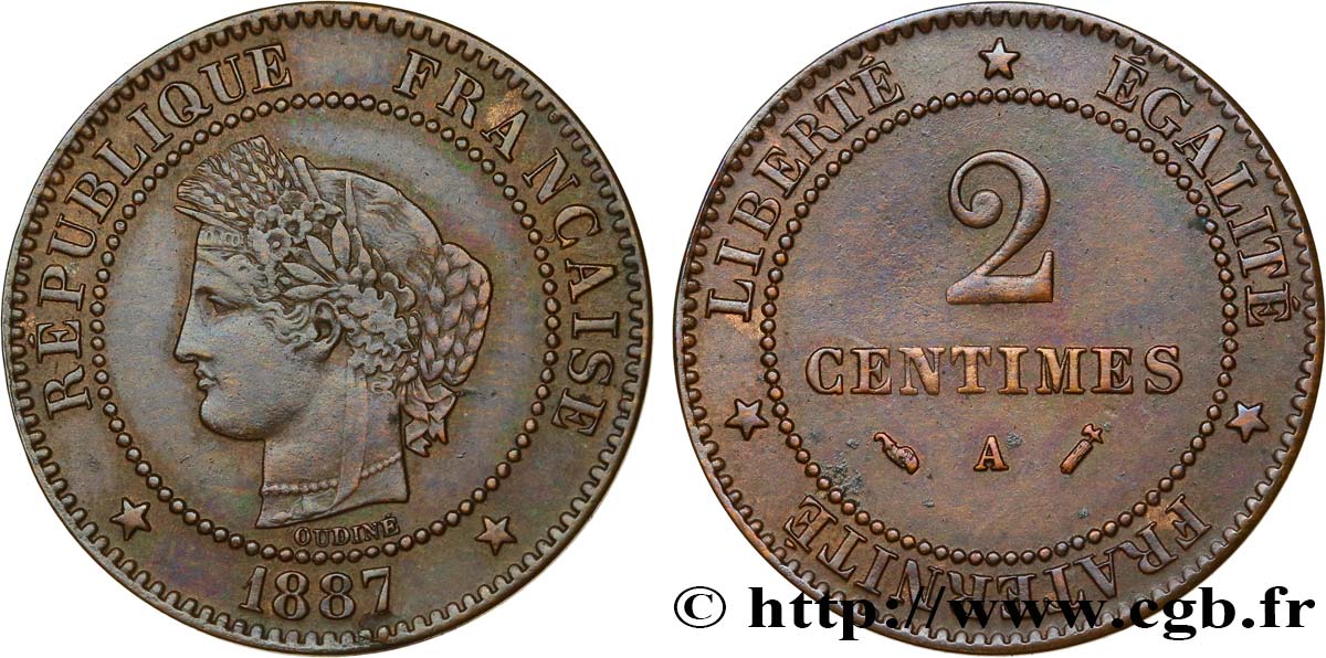 2 centimes Cérès 1887 Paris F.109/13 XF48 
