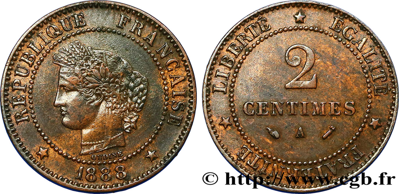 2 centimes Cérès 1888 Paris F.109/14 SS48 
