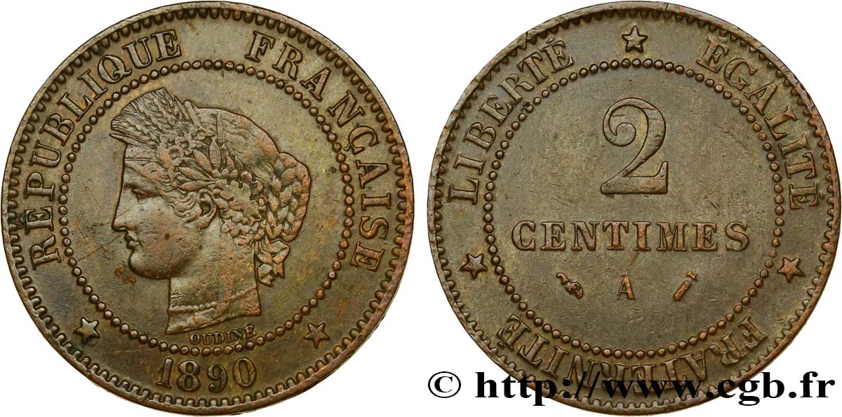 2 centimes Cérès 1890 Paris F.109/16 XF45 
