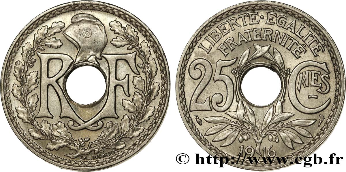 25 centimes Lindauer, Cmes souligné 1916  F.170/4 AU58 