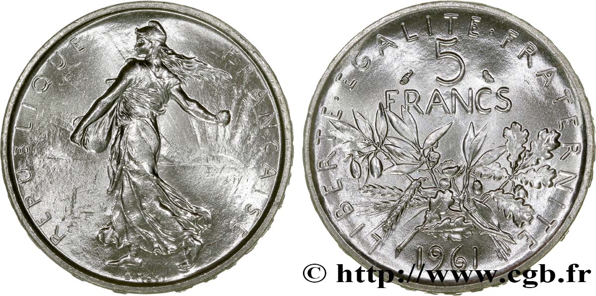 5 francs Semeuse, argent 1961 Paris F.340/5 MS65 