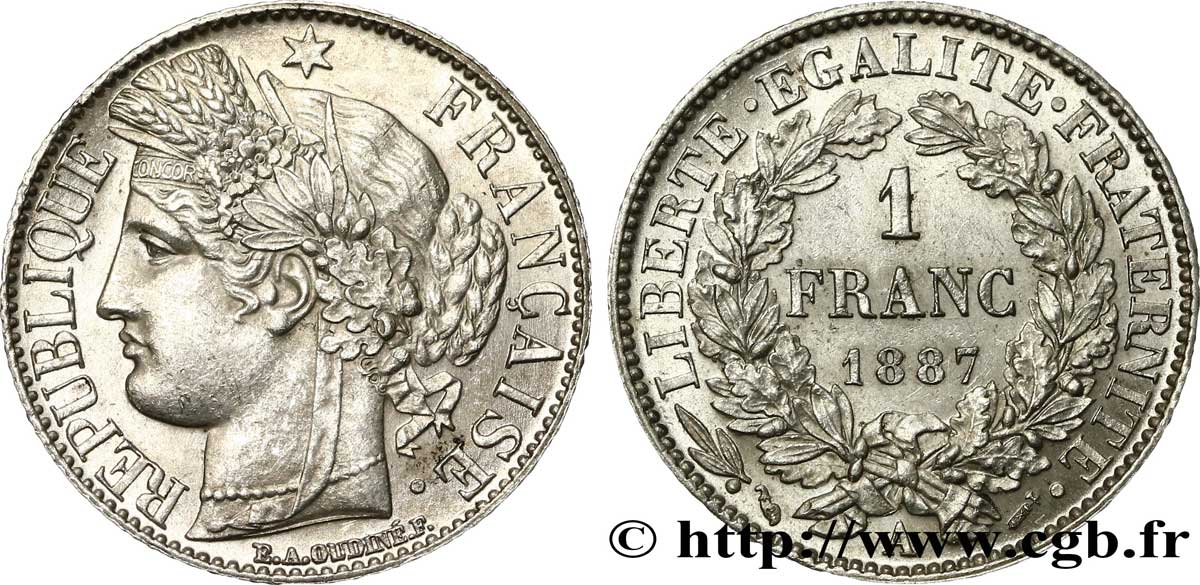 1 franc Cérès, Troisième République 1887 Paris F.216/9 SPL55 