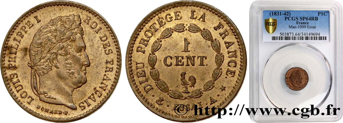 Essai de 1 centime au coq n.d. Paris VG.2810  MS64 PCGS