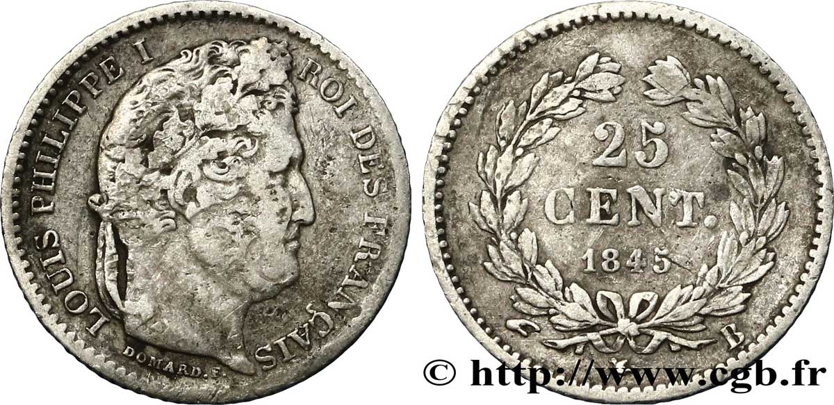 25 centimes Louis-Philippe 1845 Rouen F.167/1 VF25 