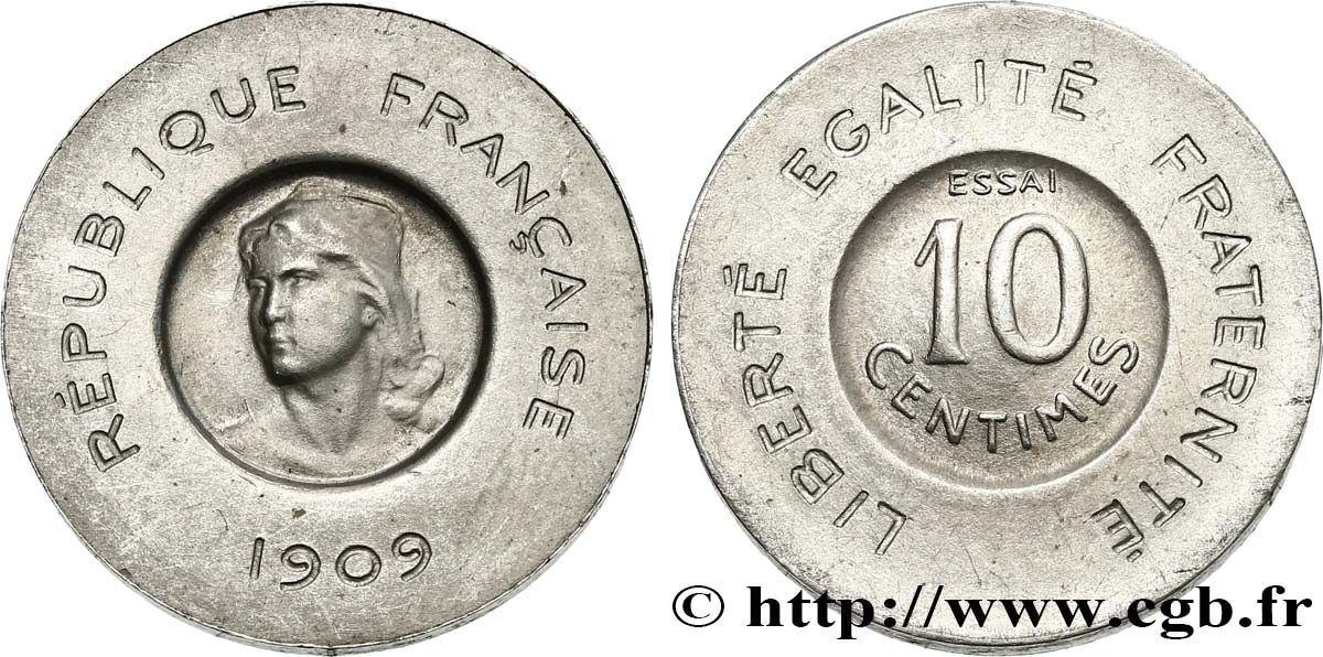 Essai de 10 centimes Rude en aluminium 1909 Paris GEM.35 5 EBC60 