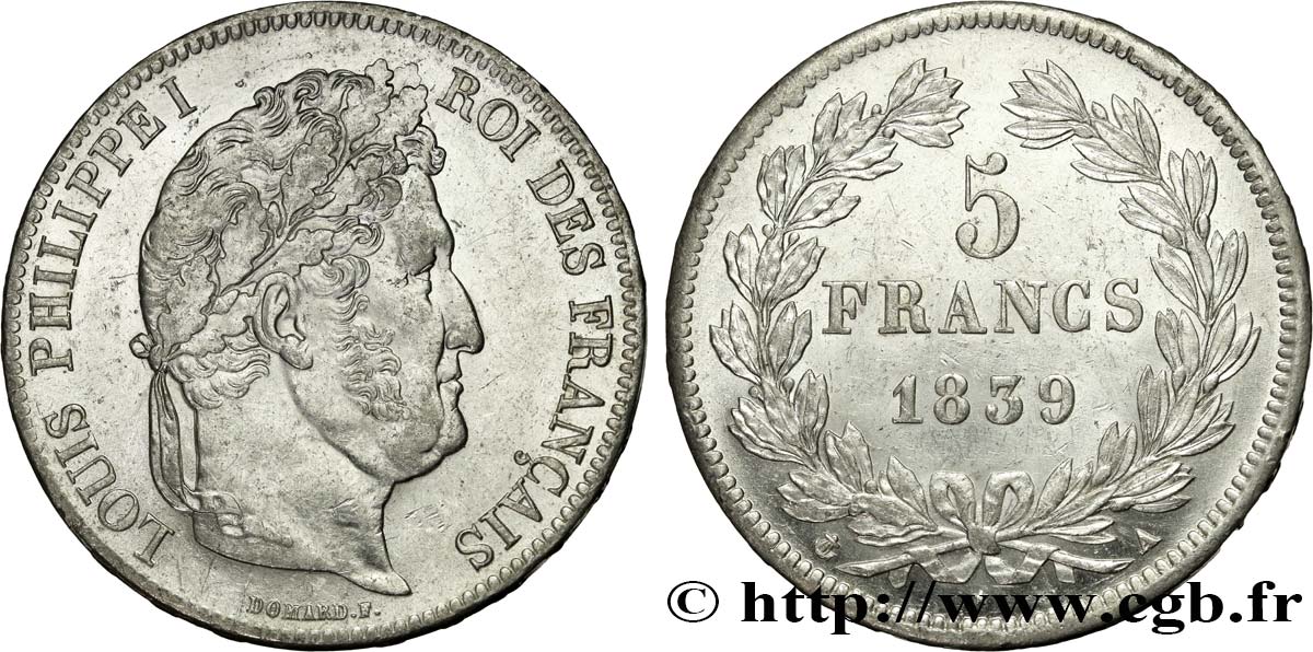 5 francs IIe type Domard 1839 Paris F.324/75 SPL58 