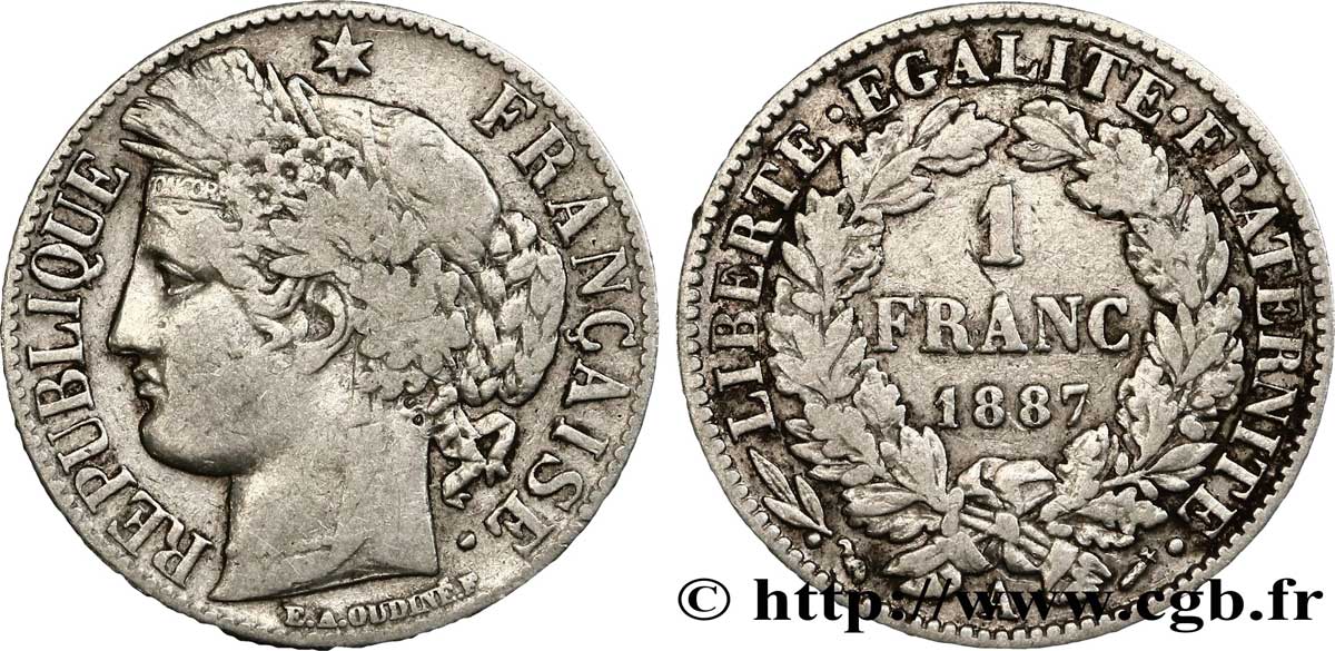 1 franc Cérès, Troisième République 1887 Paris F.216/9 MB35 