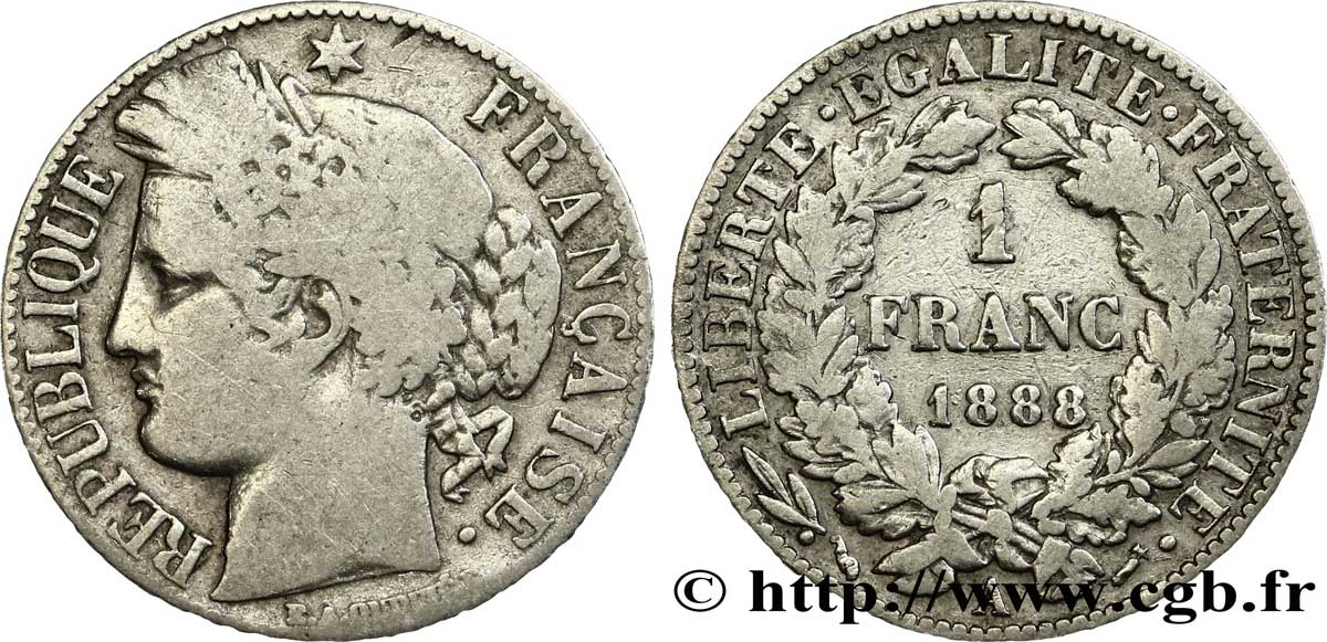 1 franc Cérès, Troisième République 1888 Paris F.216/10 TB25 