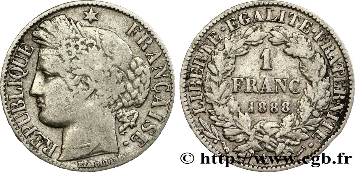 1 franc Cérès, Troisième République 1888 Paris F.216/10 TB30 