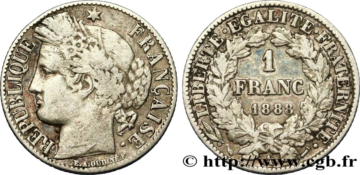 1 franc Cérès, Troisième République 1888 Paris F.216/10 TB35 