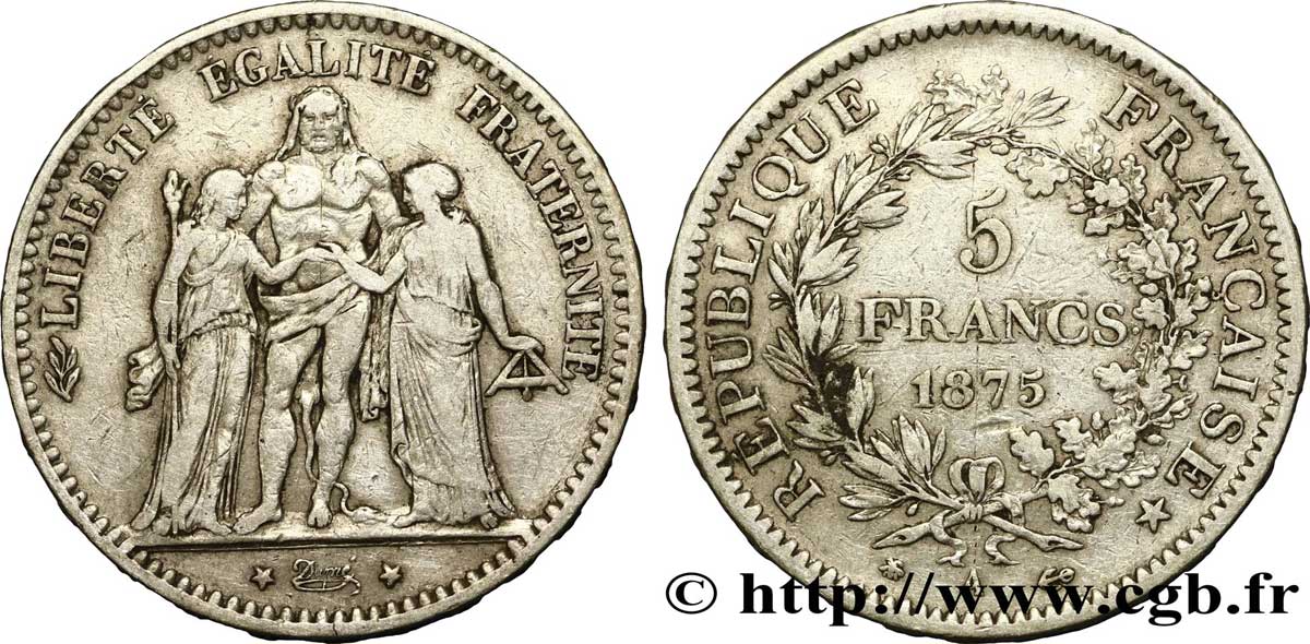 5 francs Hercule 1875 Paris F.334/14 XF 