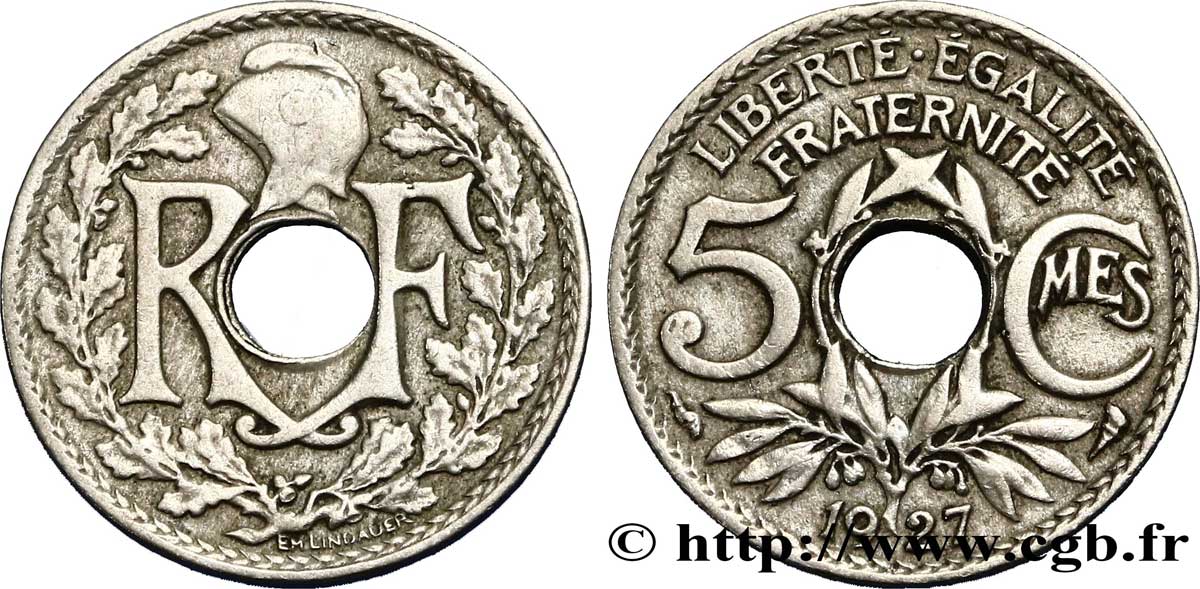 5 centimes Lindauer, petit module 1927 Paris F.122/12 S35 