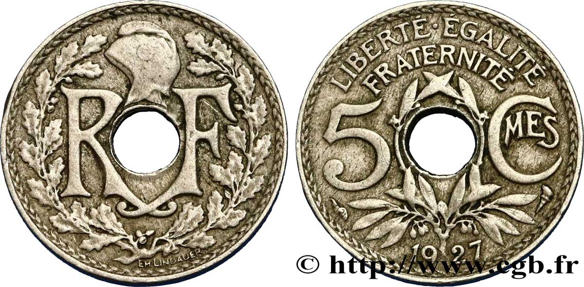 5 centimes Lindauer, petit module 1927 Paris F.122/12 VF35 