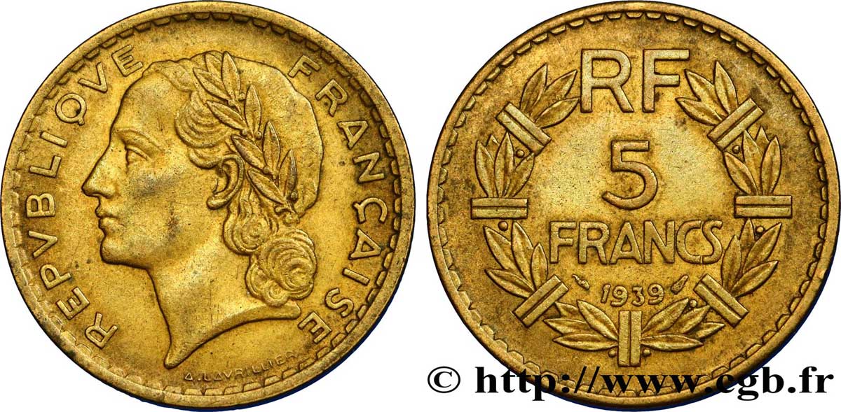 5 francs Lavrillier, bronze-aluminium 1939  F.337/3 BB48 