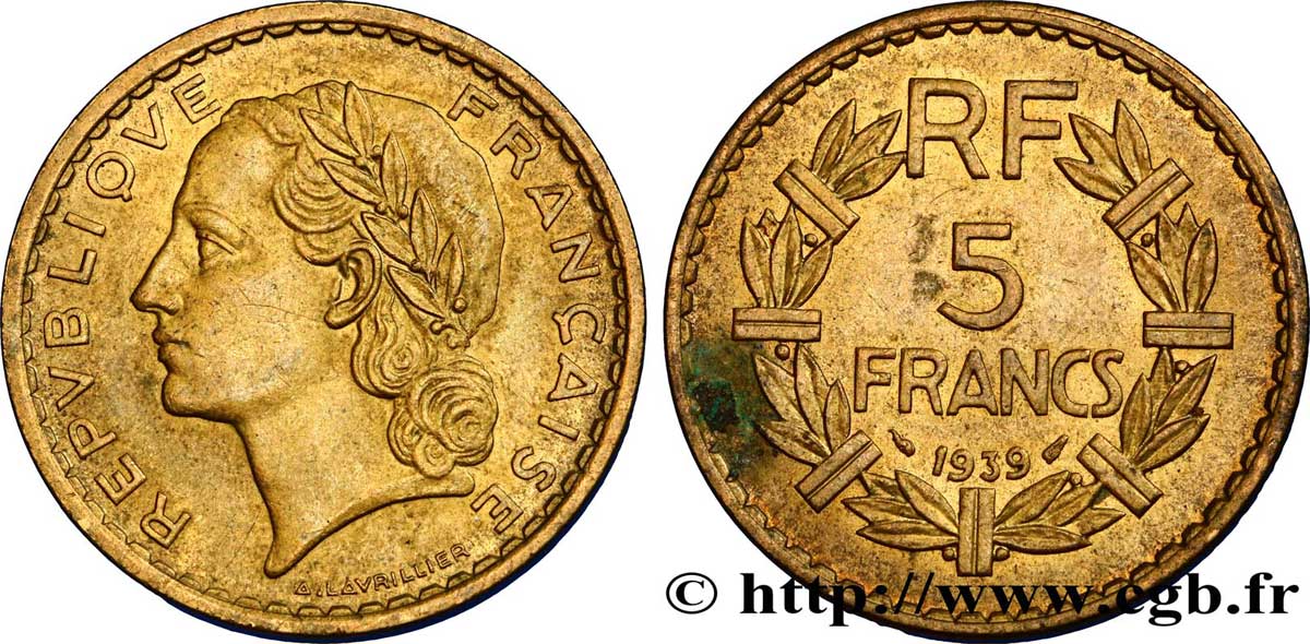 5 francs Lavrillier, bronze-aluminium 1939  F.337/3 XF48 