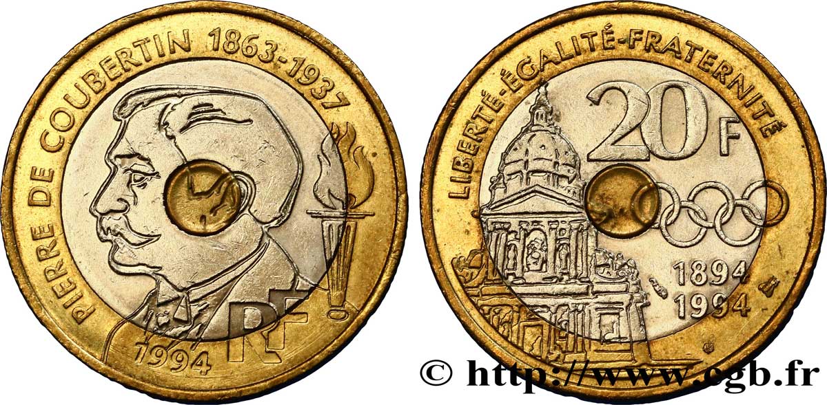 20 francs Pierre de Coubertin 1994 Pessac F.405/2 TTB53 