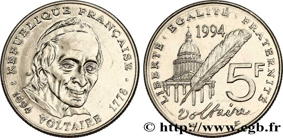 5 francs Voltaire 1994  F.344/2 VZ60 