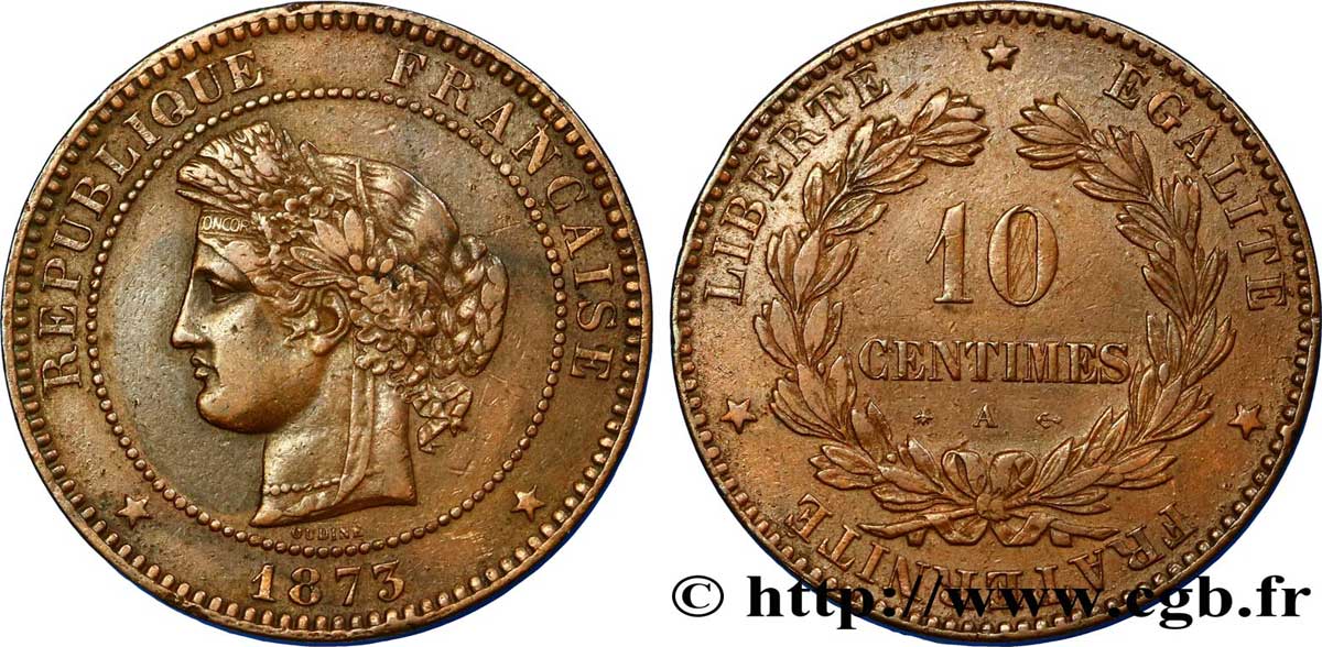 10 centimes Cérès 1873 Paris F.135/10 TTB42 