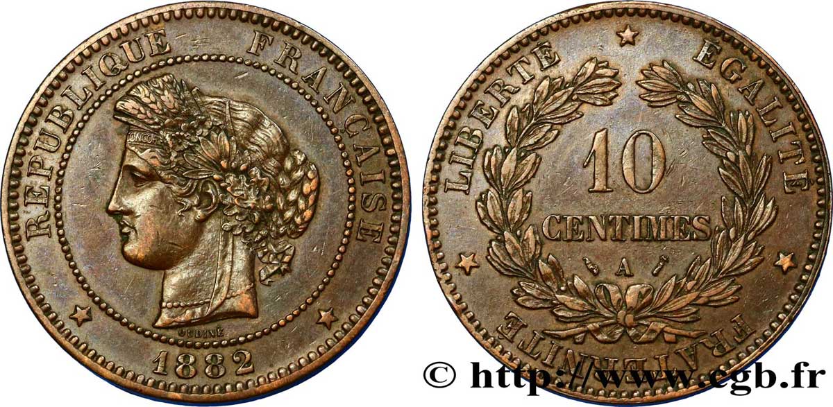 10 centimes Cérès 1882 Paris F.135/26 TTB50 