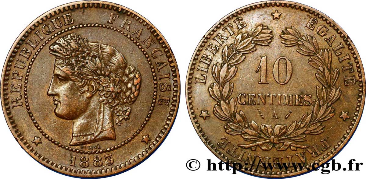 10 centimes Cérès 1883 Paris F.135/27 TTB50 