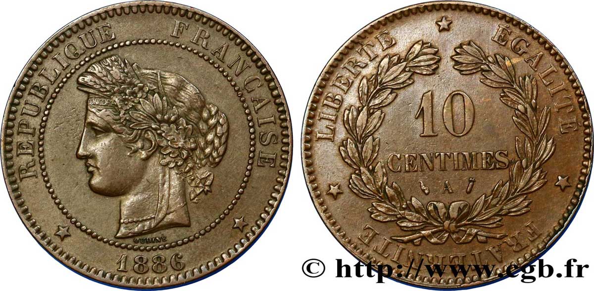 10 centimes Cérès 1886 Paris F.135/30 TTB50 