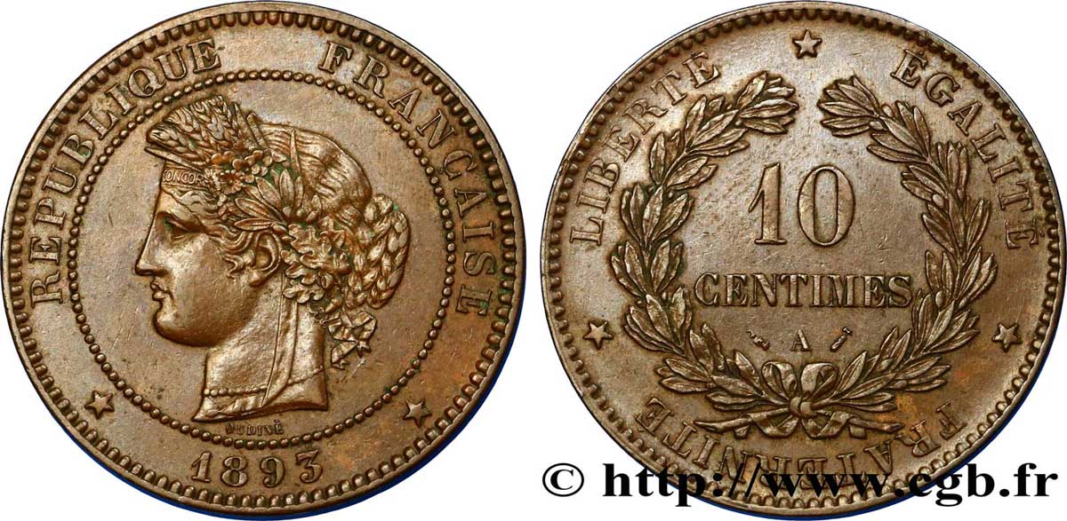10 centimes Cérès 1893 Paris F.135/38 TTB50 