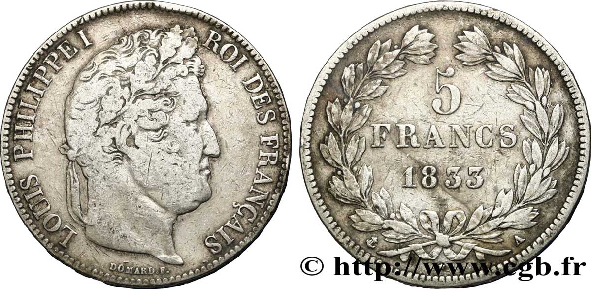 5 francs IIe type Domard 1833 Paris F.324/14 MB25 