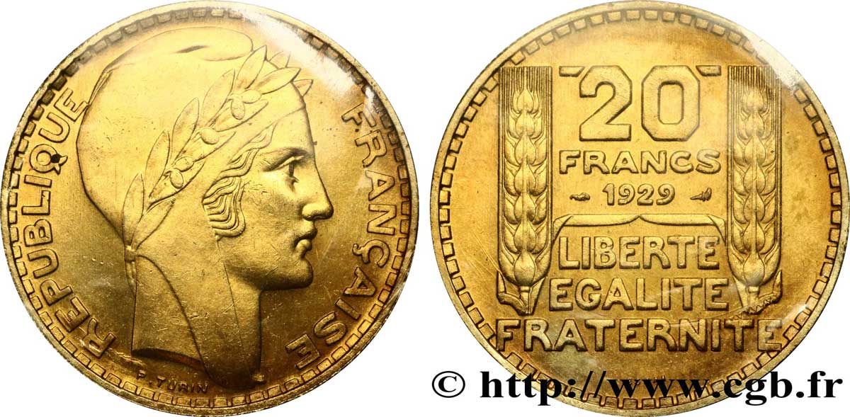 Essai de 20 francs Turin en bronze-aluminium 1929 Paris VG.5242  MS62 