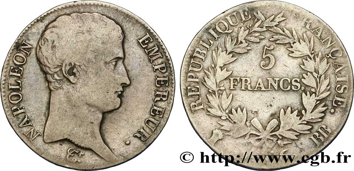 5 francs Napoléon Empereur, Calendrier grégorien 1806 Strasbourg F.304/3 VF20 