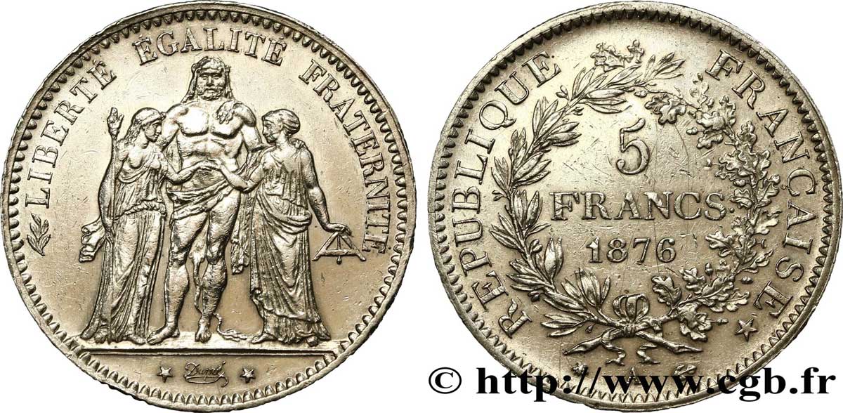 5 francs Hercule 1876 Paris F.334/17 SS50 
