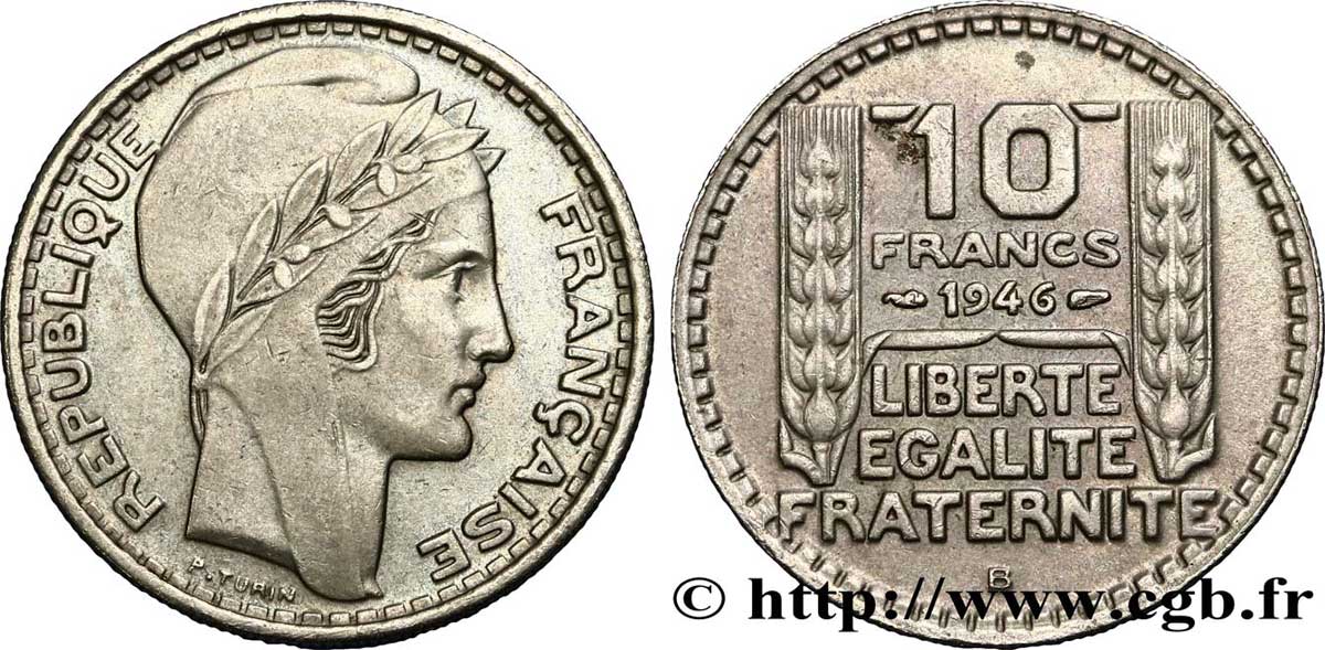 10 francs Turin, grosse tête, rameaux longs 1946 Beaumont-Le-Roger F.361/4 XF45 