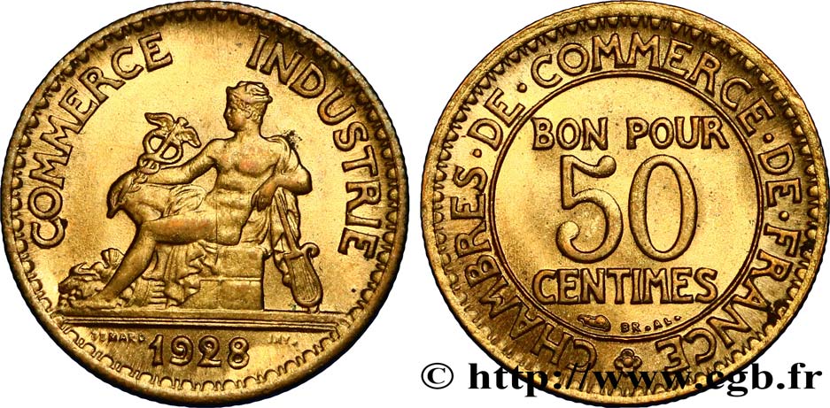 50 centimes Chambres de Commerce 1928  F.191/10 SPL63 