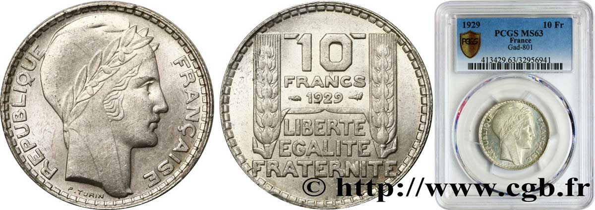 10 francs Turin 1929  F.360/2 SC63 PCGS