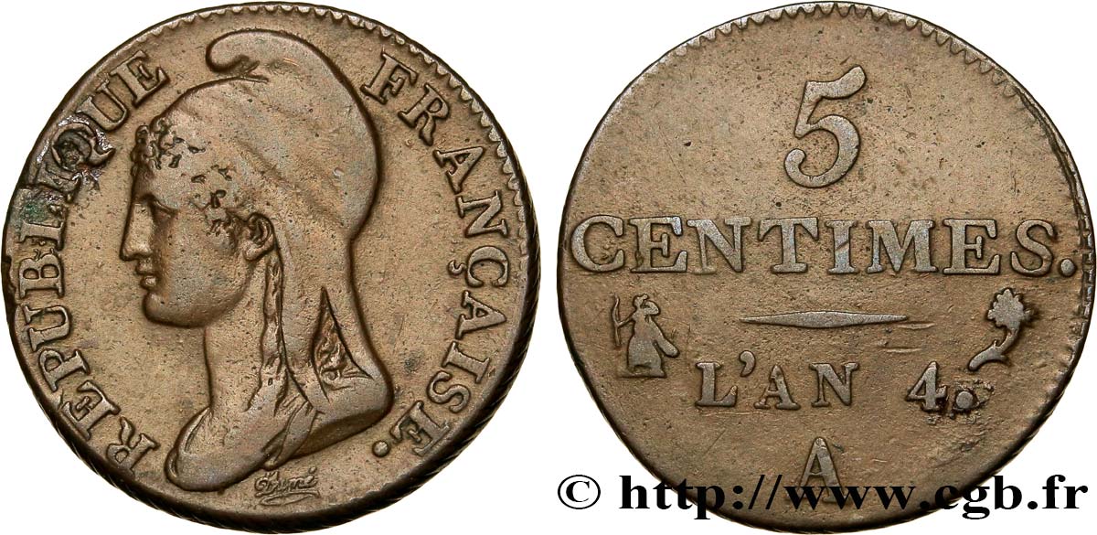 5 centimes Dupré, petit module 1796 Paris F.113/1 S35 