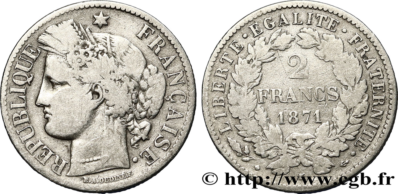 2 francs Cérès, avec légende 1871 Bordeaux F.265/7 S30 